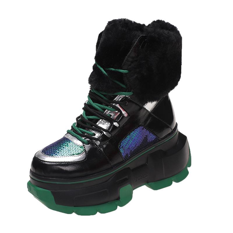 Fashion Fashion Women Chunky 8CM Platform Motorcycle Boots White Lace Up Thick Bottom Shoes Woman Autumn Winter Ankle Botas De Mujer