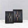 Rectangular Frame Ornament Layered Frame Ornament with Circular Motif Black and Gold Trim Decorative Accent for Mantel or Desk