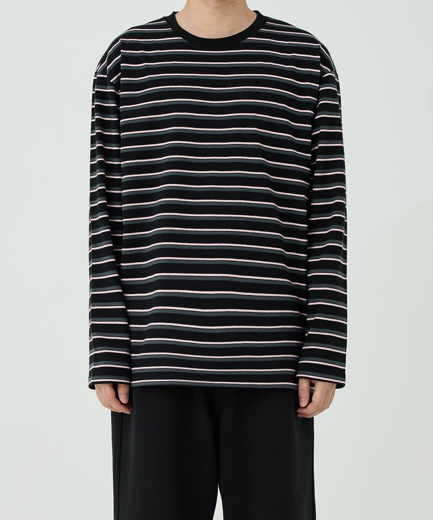 OX STUDIOS Maglia a Maniche Lunghe Multistriscia (Nero)