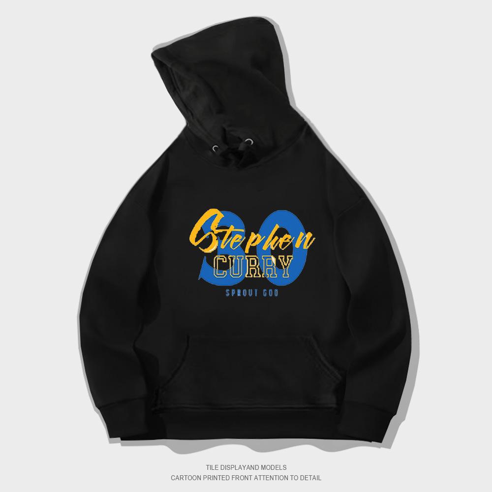 Autumn hooded sweater pullover European and American trend loose long-sleeved basketball casual printing yellow and blue No. 30 jacket