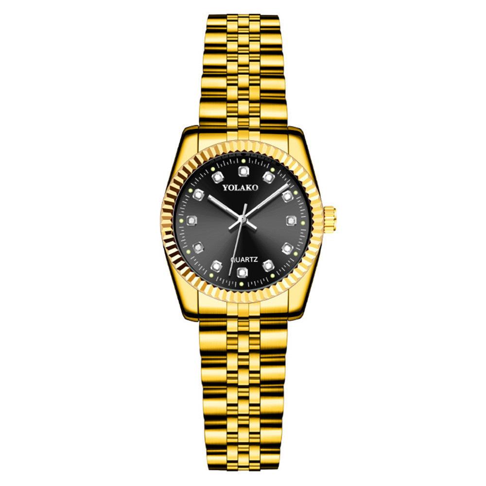 Orologi da Coppia Acciaio Inossidabile con Cinturino, Calendario, Viso con Strass Dorati: Moda Casuale Quarzo da Uomo e da Donna
