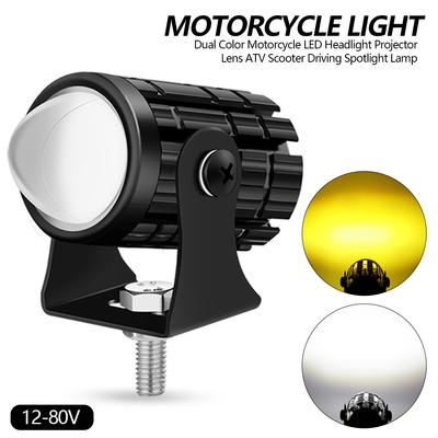 Farol de LED para motocicleta de duas cores, lâmpada de trabalho, offroad, carro, barco, caminhão, SUV, farol de neblina, farol branco, amarelo, 12V, 24V