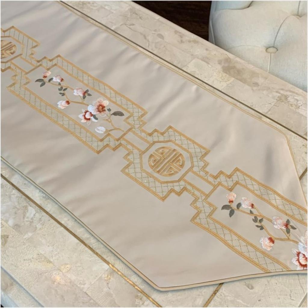 Vivienne Chinoiserie Table 33 X 210 Runner, Cm, Beige, 10131TR-BE