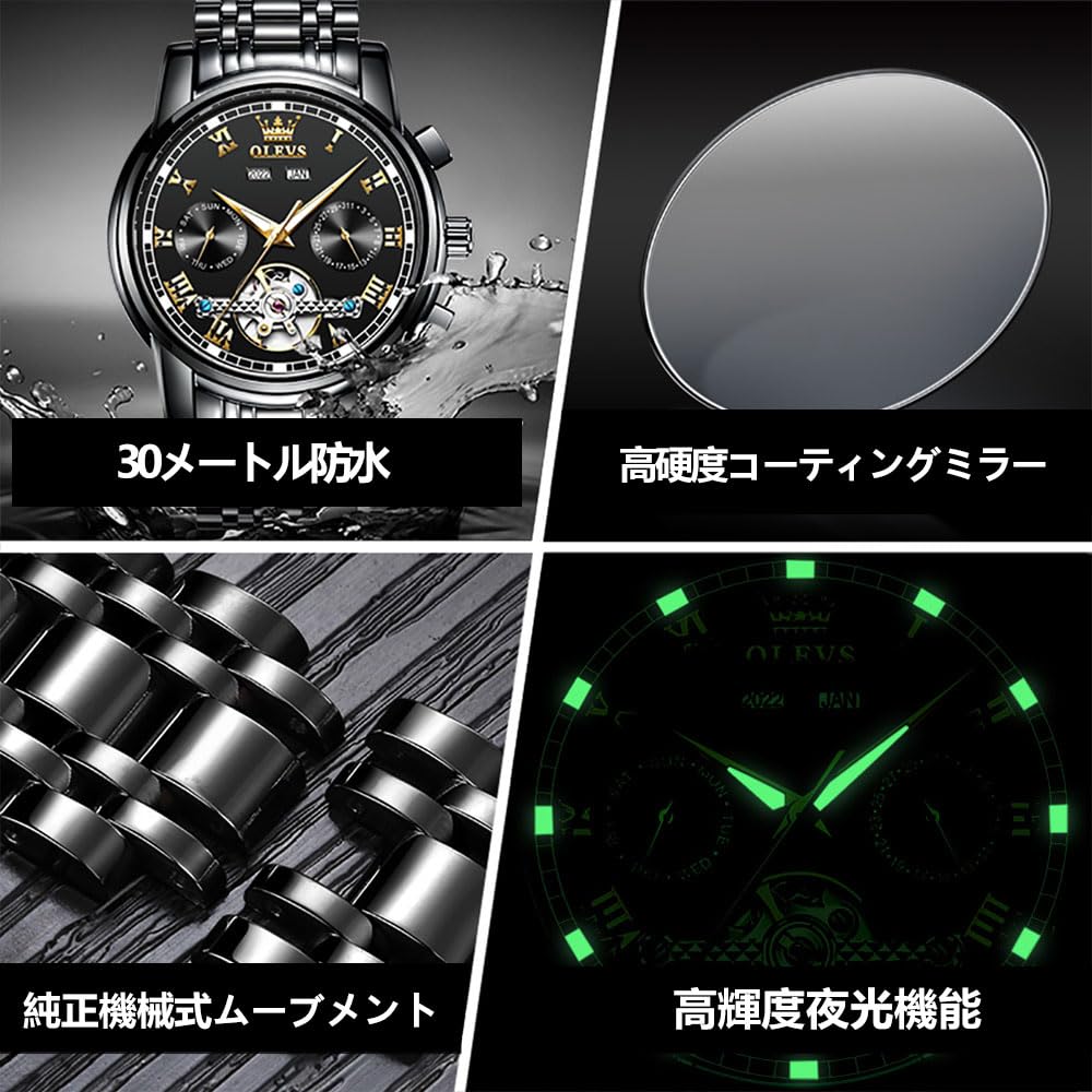 OLEVS Mechanical Automatic Moon Phase Watch Stylish Skeleton Waterproof Popular Luminous Watch for Men