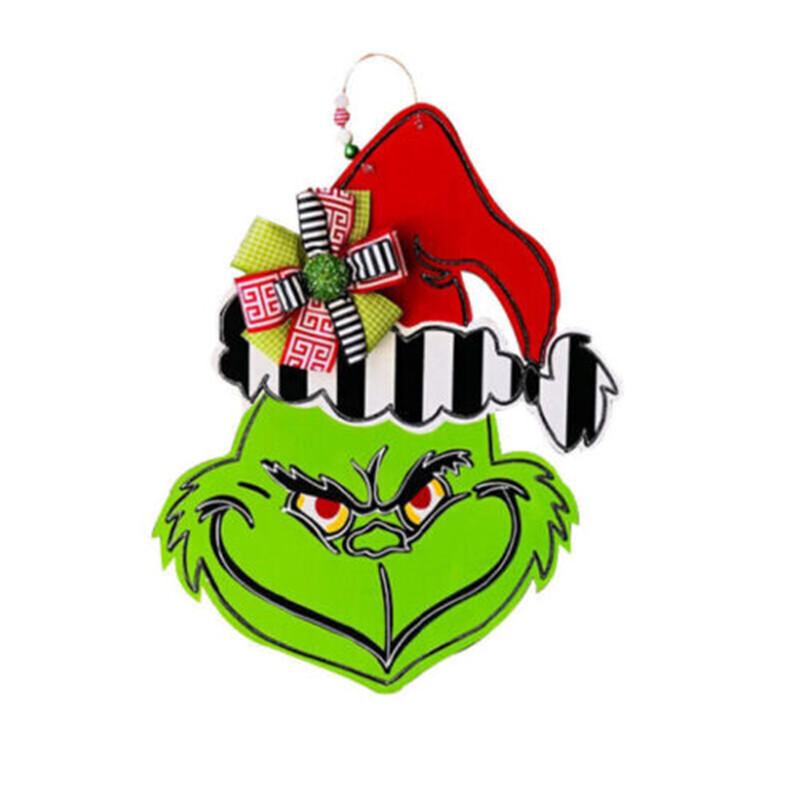 Grinch Christmas Wooden Wreath Front Door Welcome Sign Wall Home Decoration