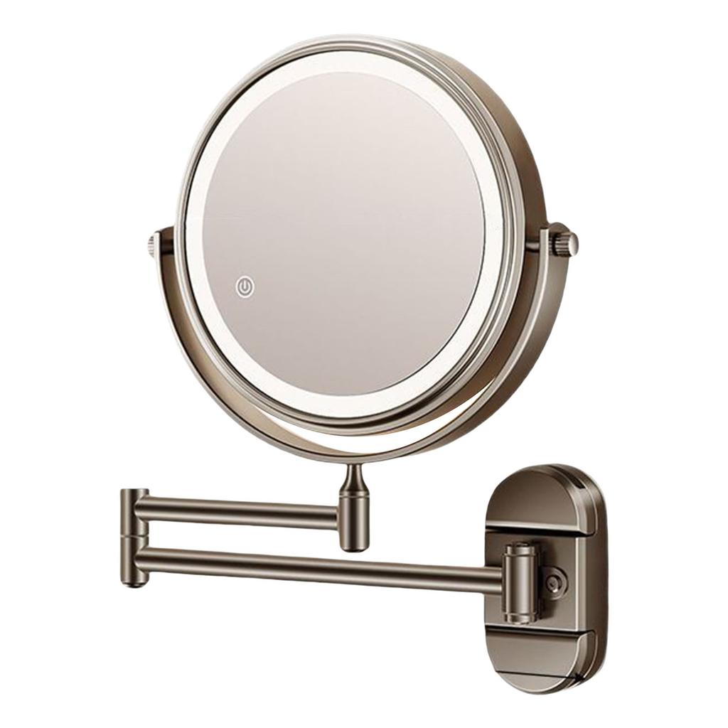 Adjustable 360 Degree Rotating Makeup Mirror Wall Mounted With LED Light Double Side Magnification Bathroom Use