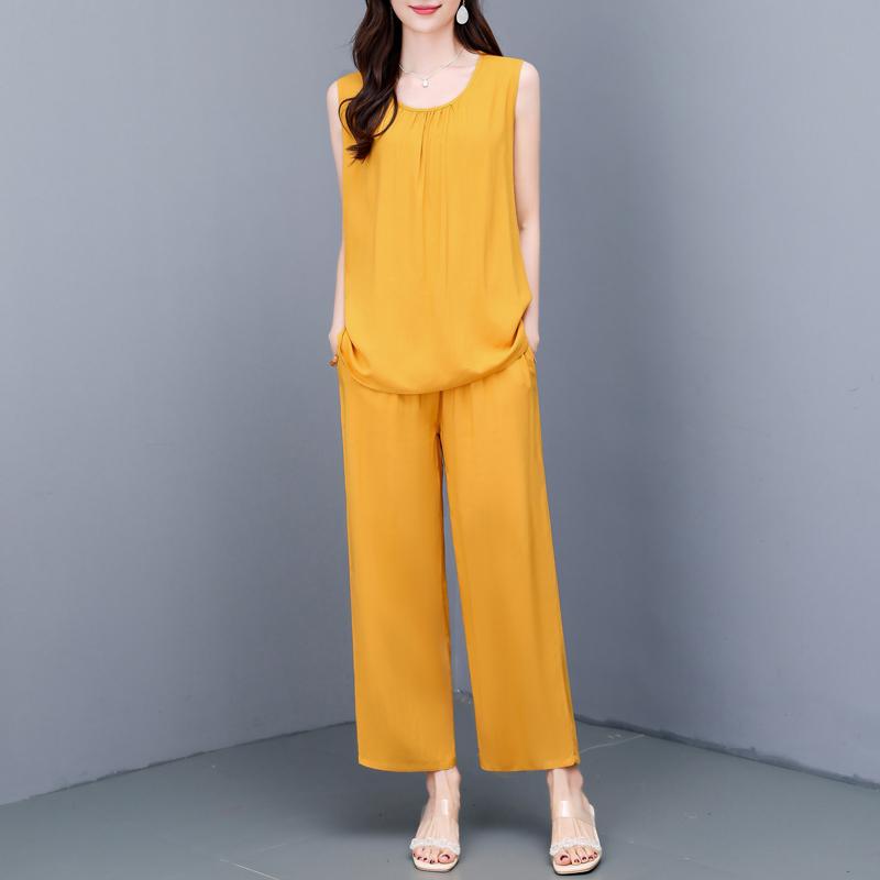 Summer Two Piece Set for Women Clothes Sleeveless Plus Size Elegant Casual Pants Sets