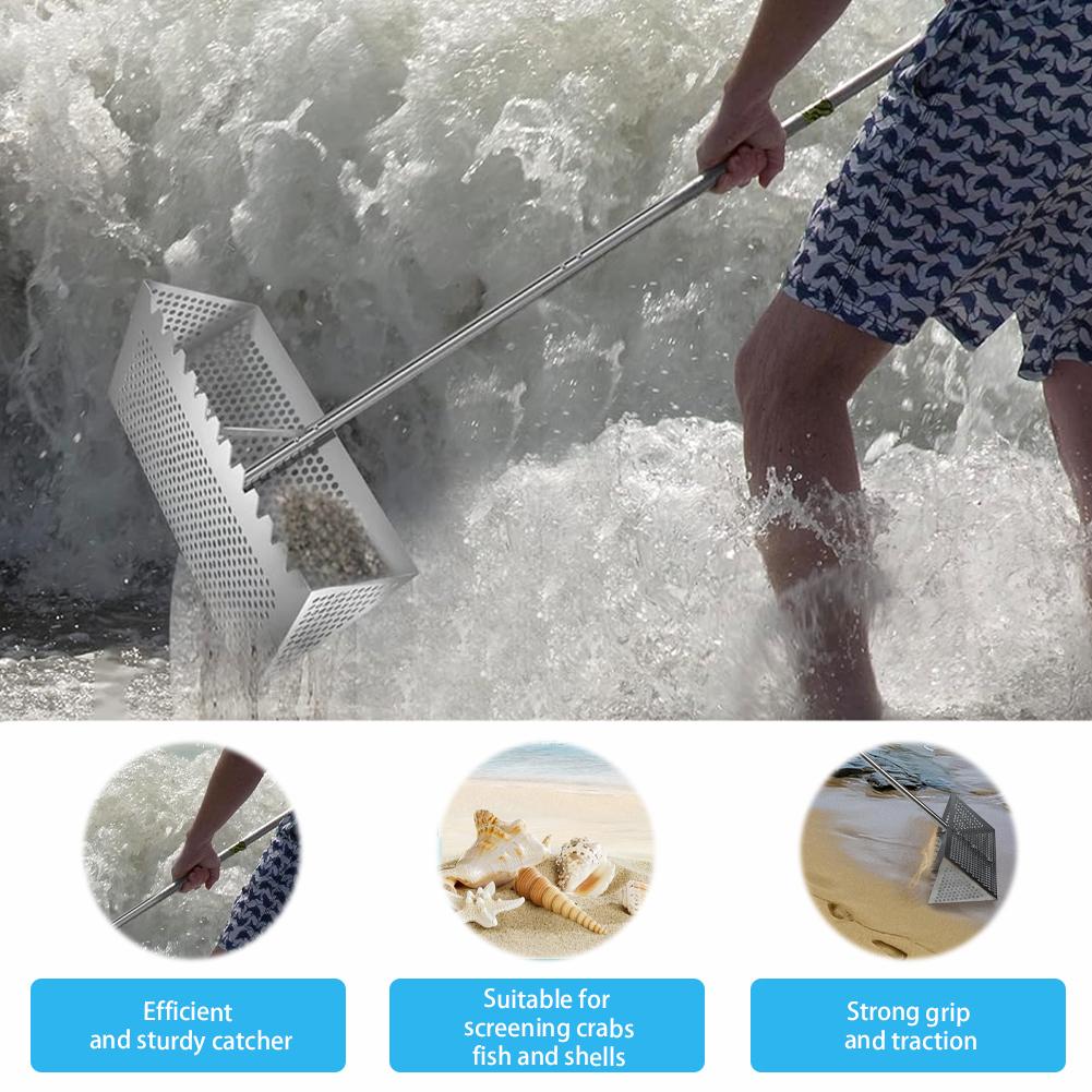 Stainless Steel Sand Screen Collapsible Beach Shark Tooth Screen Sand Crab Trap Beach Sand Scoop Shovel Shell Sand Sieve