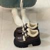 Fleece platform small leather shoes for women 2025 winter new retro British style high-heeled plush loafers for women