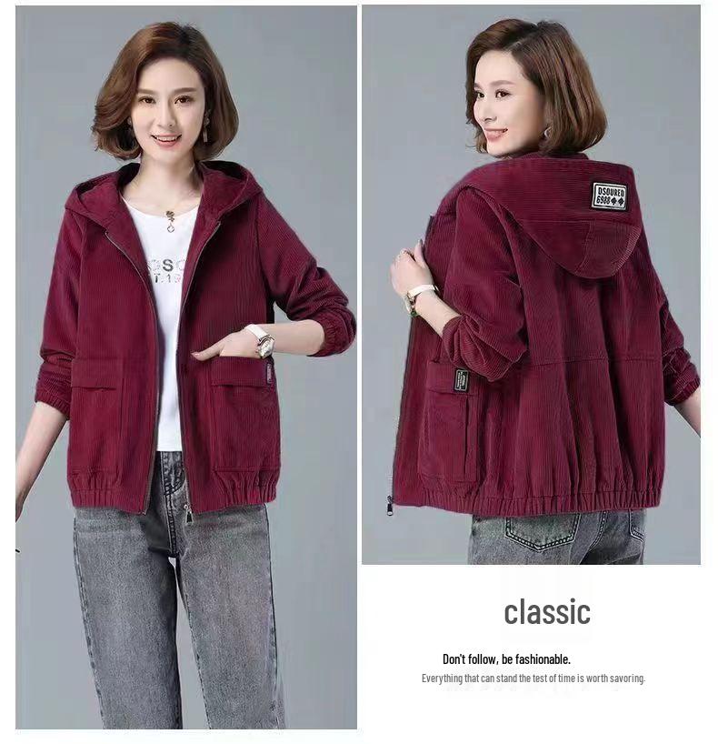 Cordjacke in Übergröße für Damen - Herbst/Winter Lockerer Schnitt, Stil für die Mitte des Lebens mit koreanischem Touch und vielseitiges Plus Samt Design