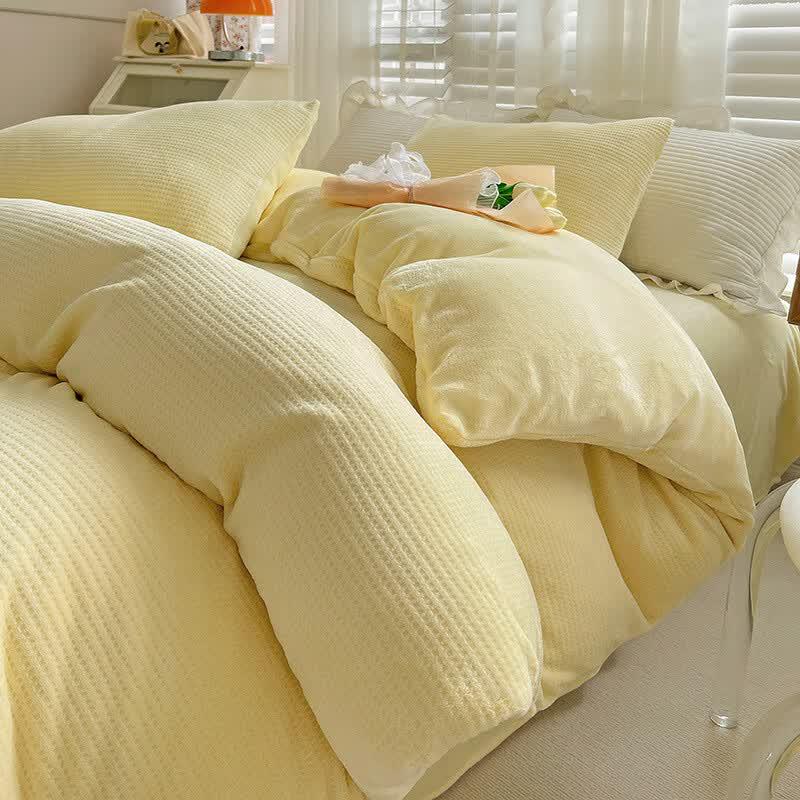 Einfarbiges Milchvelours Waffelfleece 4-teiliges Bettwäsche-Set