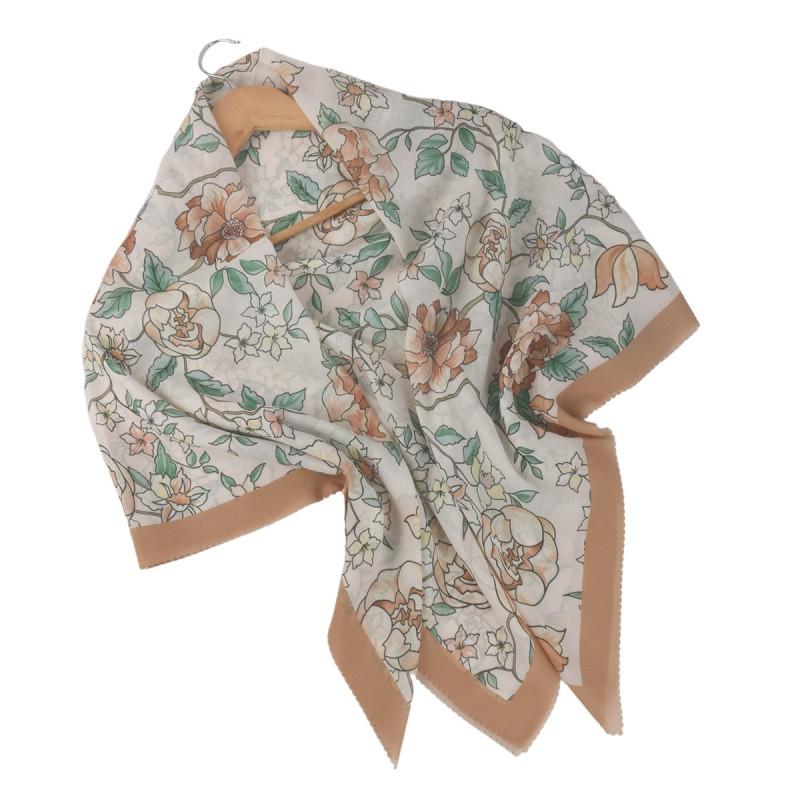Cotton Linen Printed Square Scarf 110x110cm Lightweight Wrap Women Boho Style Headwrap Neck Accessory