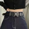 Cool Carved Buckle Belt Wide PU Vintage Waistband Versatile Double Buckle Waist Belt  Couple