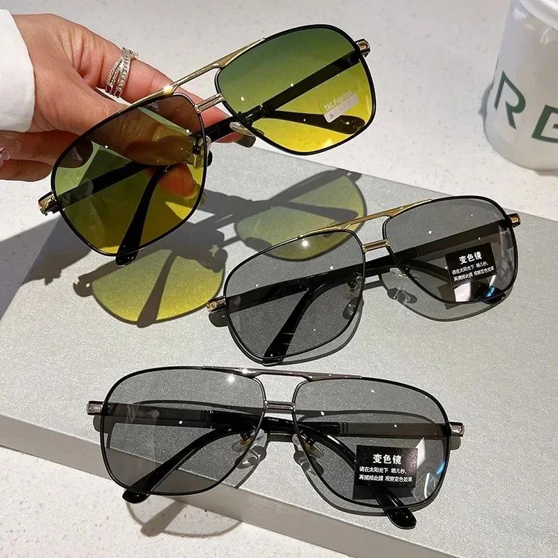 Vintage Pilot Polarized Sunglasses Men  Fashion Driving Fishing Outdoor Trendy Pochromic Lens Sun Glasses For Female