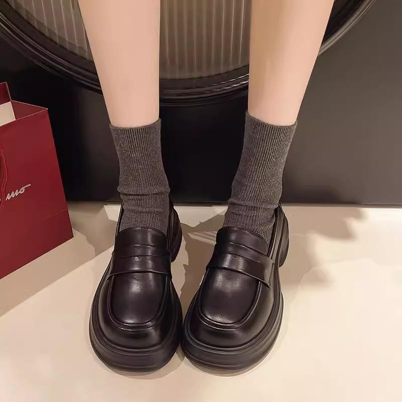 Platform Small Leather Shoes Women's 2025 Spring and Summer New Retro British Style Heightening Black College Jk Shoes Muffin Loafers