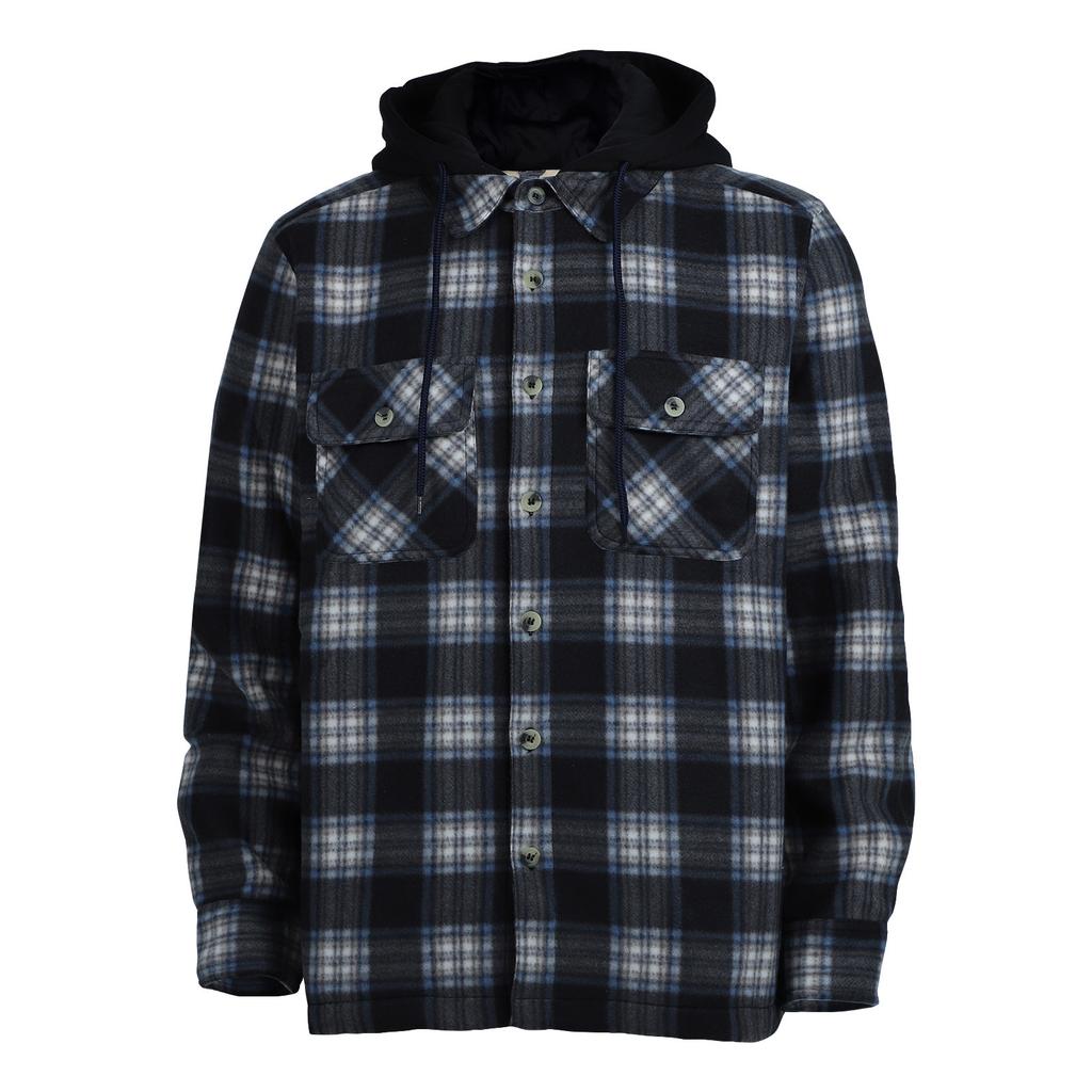 Men's Plaid Long Sleeve Shirt Men's Pocket Button Hooded Sweatshirt