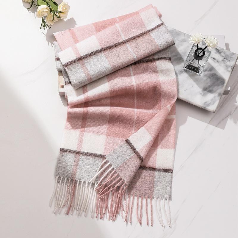 Autumn and winter new lamb wool scarf women's light luxury high-end plaid narrow scarf fringed versatile warm scarf