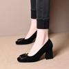 Autumn Fashion Square Buckle Velvet Single Shoes New Temperament Square Head Shallow Mouth Not Tired Feet Thick Heels High Heels Women
