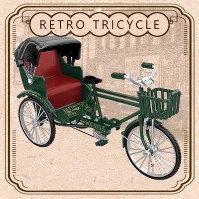 Tricycle Model Nostalgic Retro Style Extendable Canopy Movable Chain Simulation Bike Ornament 0.0486111111111111 Scale Miniature Alloy Rickshaw Home