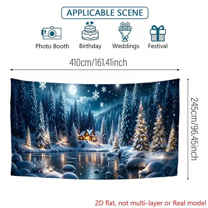 2D Winter Snow Forest Christmas Photo Backdrop Garage Decor Cloth