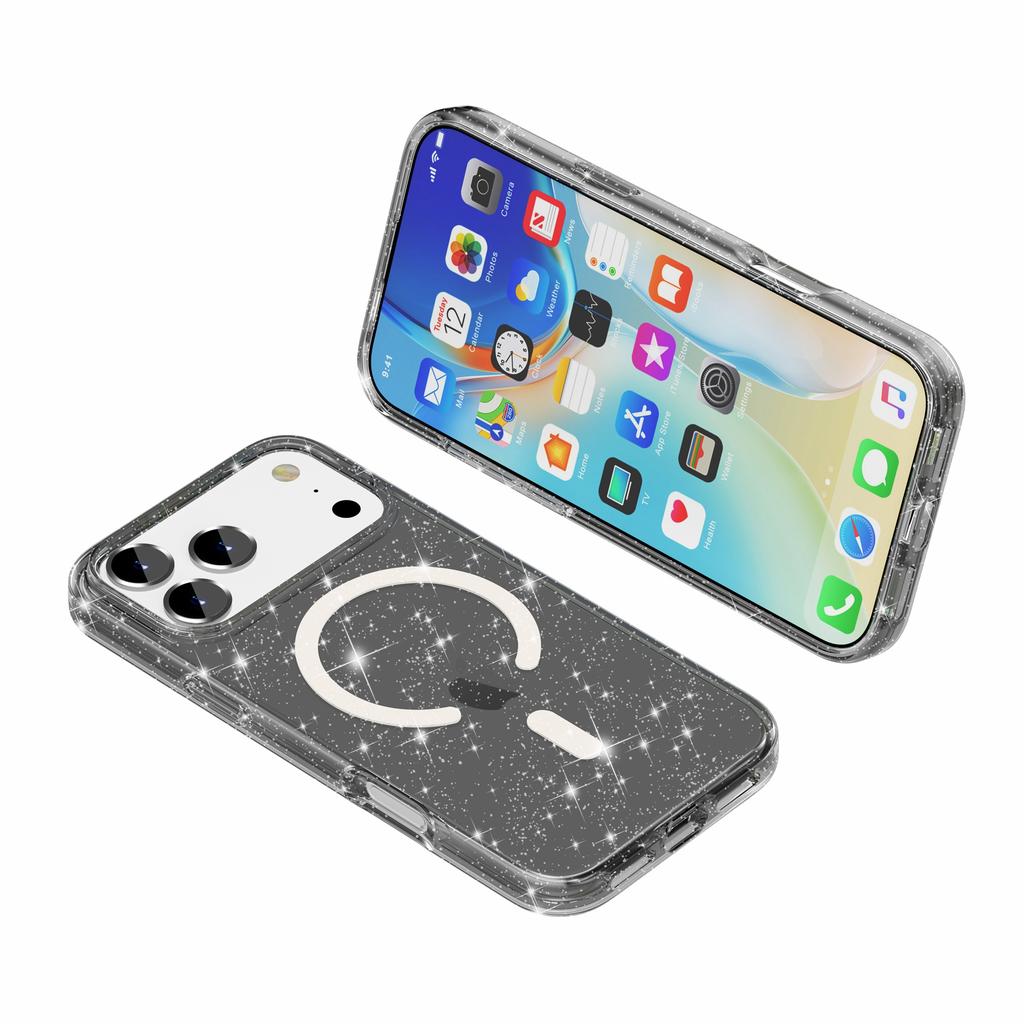 For iPhone 17 Pro Case Compatible with MagSafe Glitter Powder PC + TPU Phone Cover