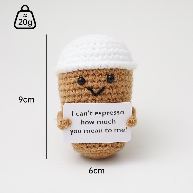 Positive Crochet Dog Doll With Affirmation Card Home Room Decoration Funny Handmade Plush Wool Doll Ornaments Christmas Gifts