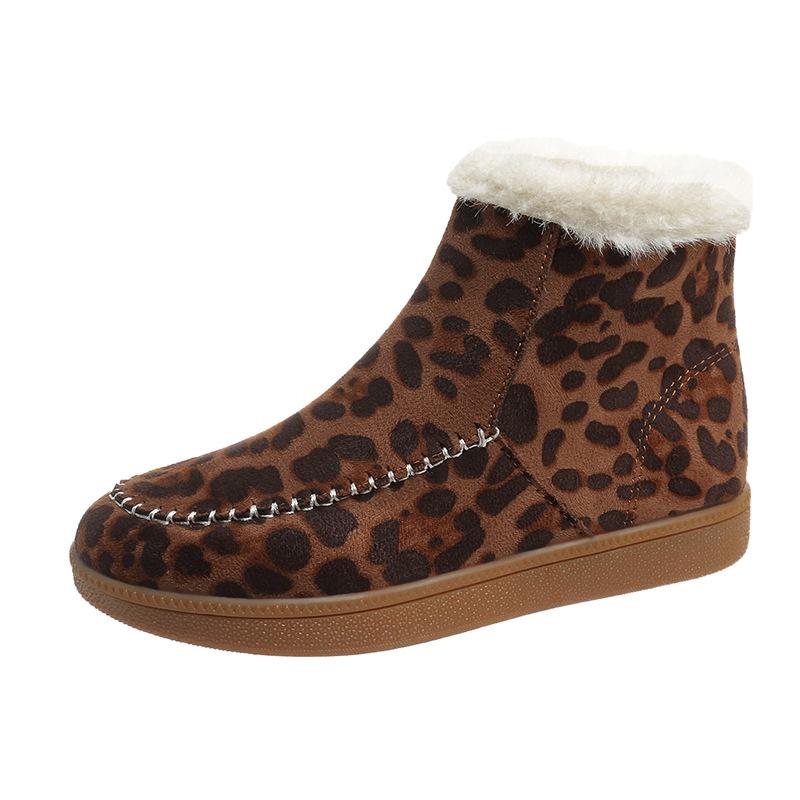 Women's Fleece-Lined Snow Boots, Thick Warm Winter Shoes with Leopard Print, Plus Size Cold Weather Footwear