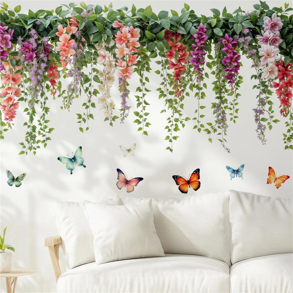 Green Leaves and Butterflies Wall Decals Nature Inspired Removable Wall Sticker for Living Room Bedroom Nursery Office Cafe