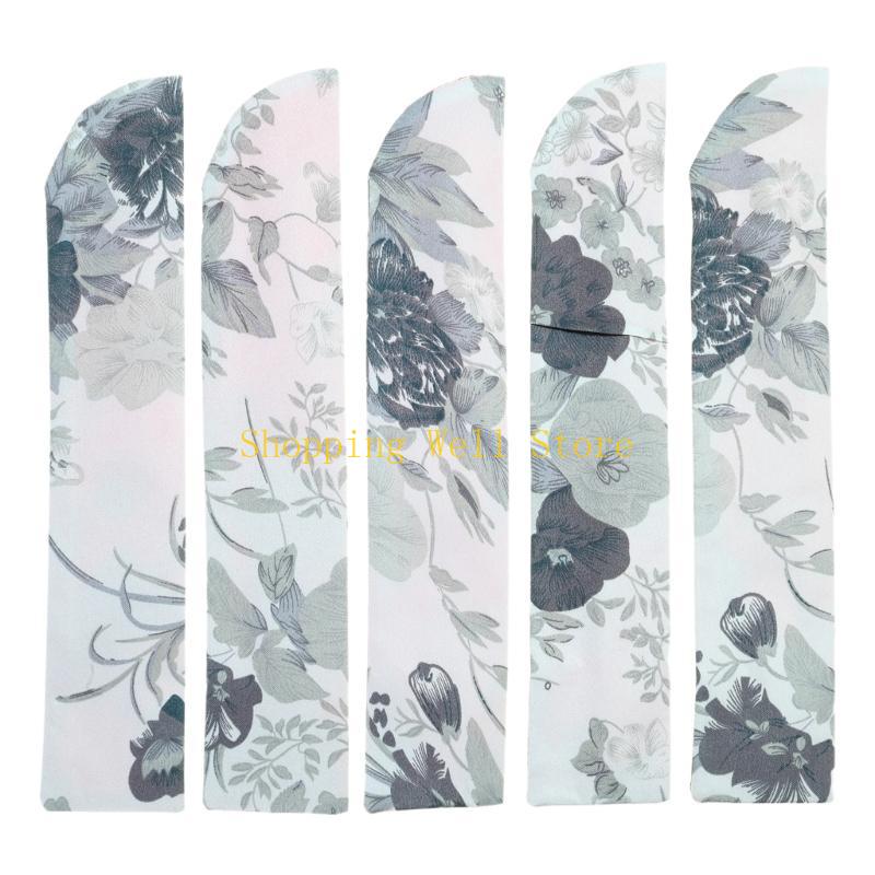 

KX4B 5Pcs Handhelds Folding Fan Storage Bag Vintage Flower Print Folding Fan Protective Case Chinese Hand Fan Silk