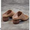 Johnature Retro Peep Toed Versatile Slippers Genuine Leather Hollow-out Breathable Kitten Heels Women's Sandals