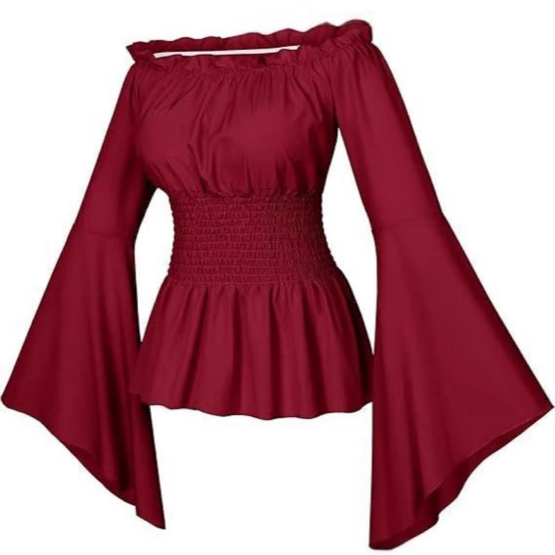 

Пиратский костюм женский средневековый с открытыми плечами рукава сексуальный стимпанк корсет девка ренессанс блузка L красный