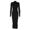 GMXIA Women's Fashion Spring Autumn Solid Color Print High Neck Long Sleeve Casual Dresses