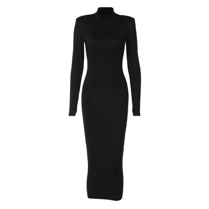 GMXIA Women's Fashion Spring Autumn Solid Color Print High Neck Long Sleeve Casual Dresses