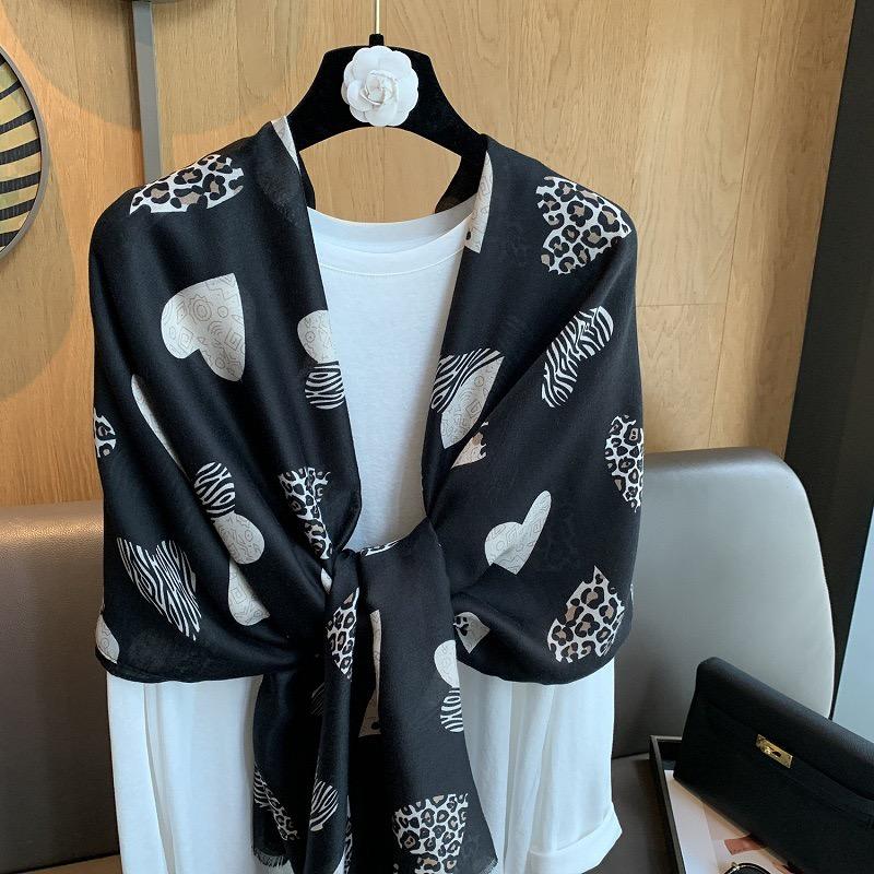 Winter Leopard Dot Heart Printed Fringe Viscose Soft Scarf Cotton Shawls Women Perfect for Travel Casual Muslim Hijab 180*90Cm