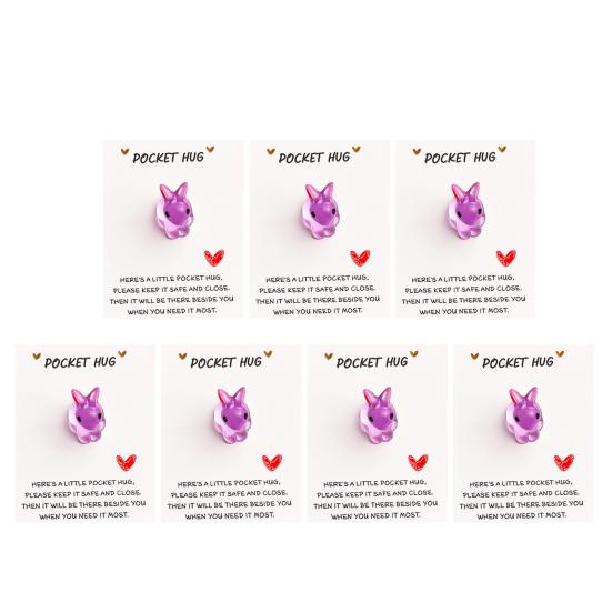 7Pcs Bunny Pocket Hug Card Positive Keepsake Card with Cute Resin Mini Bunny Emotional Support Card Gift for Friends Easter Basket Stuffers