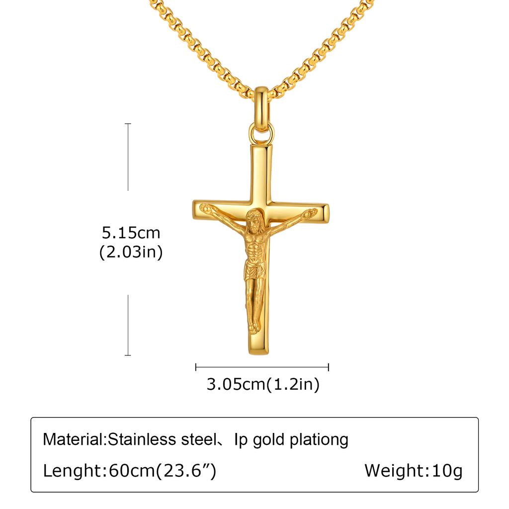 Men's Stylish Gold Color Necklace, Stainless Steel Geometric Cross Pendant Necklace, Vintage Fashion Jewelry Gift To Father