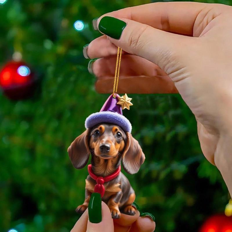 Christmas Cartoon Cute Dog Cat Ornaments Dachshund Dog Hanging Decoration Xmas Tree Pendant Home Party Supplies Car Decor Gifts