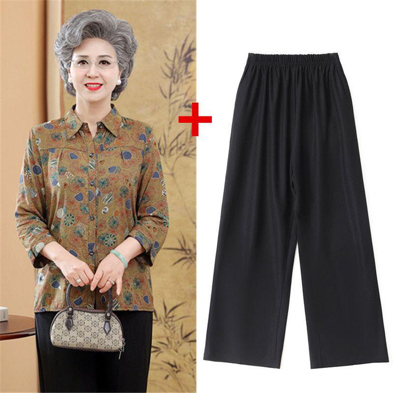 Summer Cotton Silk Cardigan for Elderly Women, 70s Grandma Seven-Sleeve Top Shirt