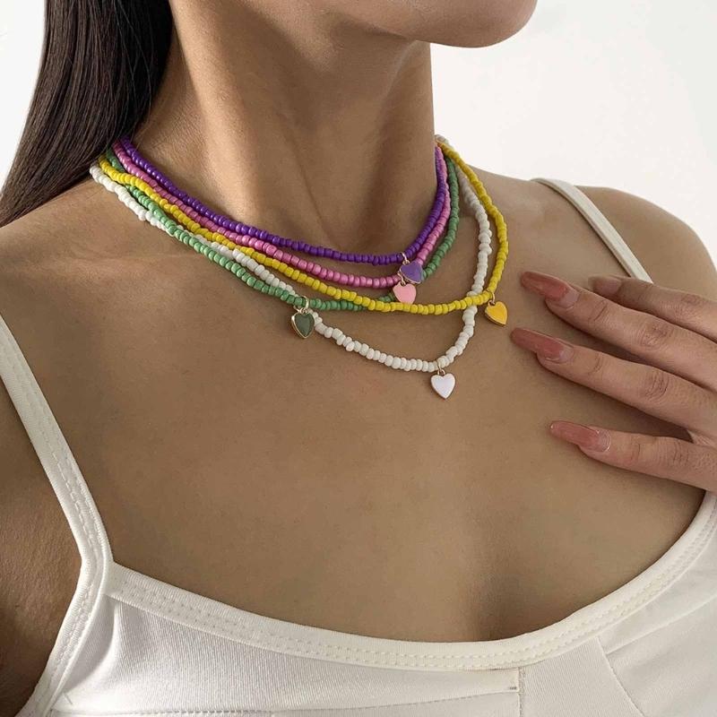Handmade Heart Rice Beads Choker Necklace for Women Fashion Bohemian Clavicle Chain Party Statement Necklaces Jewelry