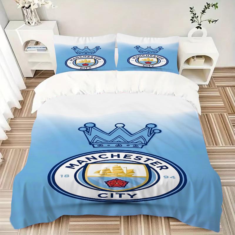 Ensemble de literie 3 pièces avec écusson de Manchester City Pour toutes les tailles Nouveau Housse de couette imprimée 3D Couette Housse de couette Taie d'oreiller Décoration de chambre