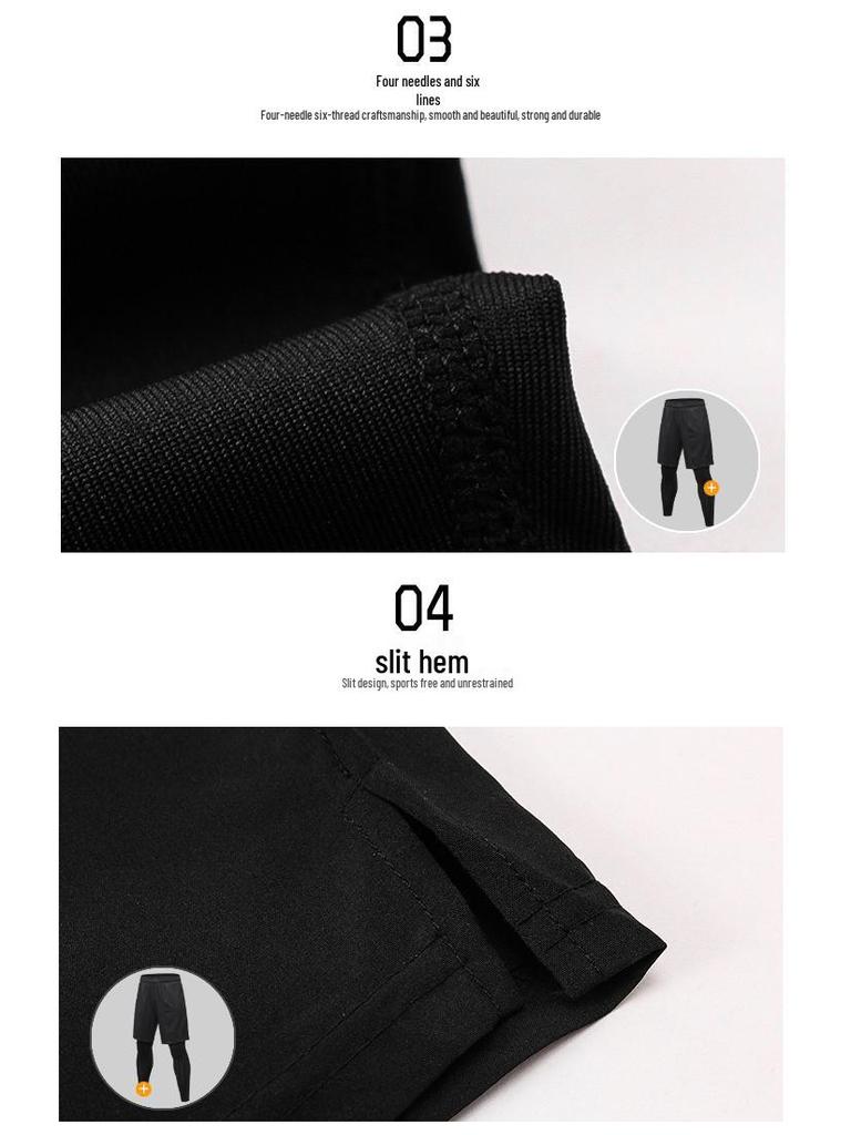 Men's Quick-Dry Stretch Running Tights, Fake Two-Piece, Black/Grey