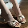 Purple Satin Rhinestone with Sandals Women's Summer New Bow Open-toed Wear High-heeled Cool Slippers