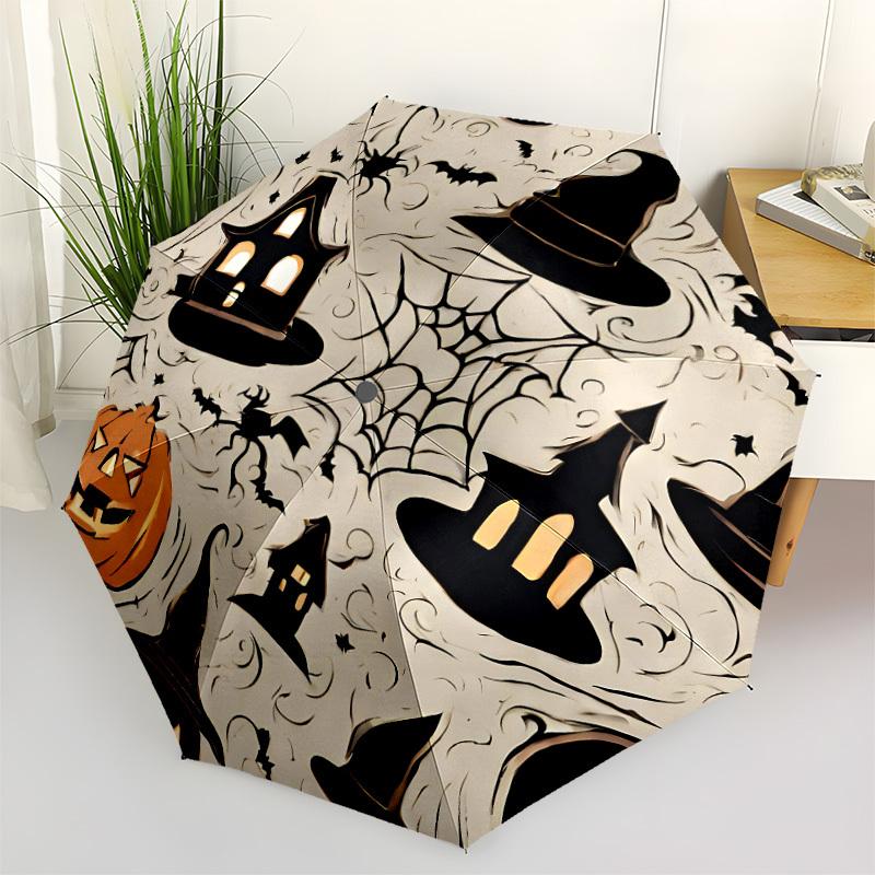 1 Stück Halloween Automatischer Faltregenschirm - 8-Speichen Eisenrahmen, Winddicht, Tragbarer Sonnenschirm mit Kunststoffgriff für Reisen & Outdoor-Aktivitäten