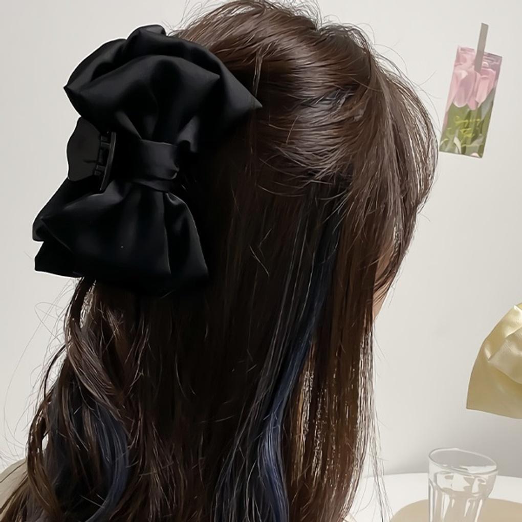 

Women s Daily Black White Big Ribbon Hair Clip black