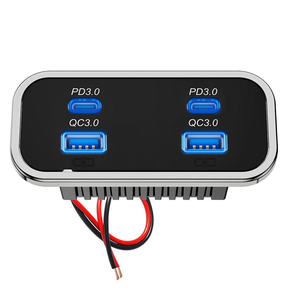 4-Port 24V RV Type-C USB Outlet QC3.0 USB-A & PD3.0 Quick Charge Socket Charger Panel for Car Boat ATV Motorcycle Bus Caravan