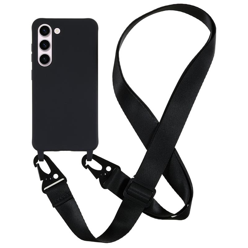

For Samsung Galaxy S23 Matte Soft TPU Case Anti-drop Phone Cover with Wide Lanyard Black