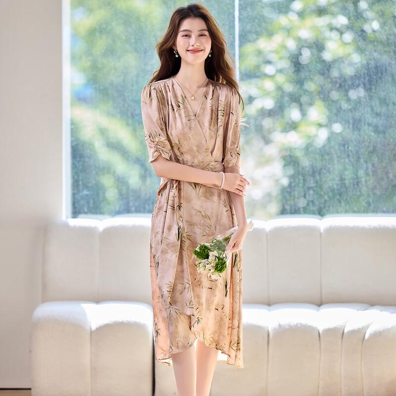 Sanpowa Elegant V-Neck Short Sleeve Mid-Length Dress M