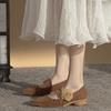 Chinese style flower pleated single shoes square head shallow mouth retro 2025 spring and summer suede Mary Jane women's shoes Maillard