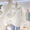 Sweater women's fleece and thicker, autumn and winter splicing fake two-piece embroidered loose hooded jacket