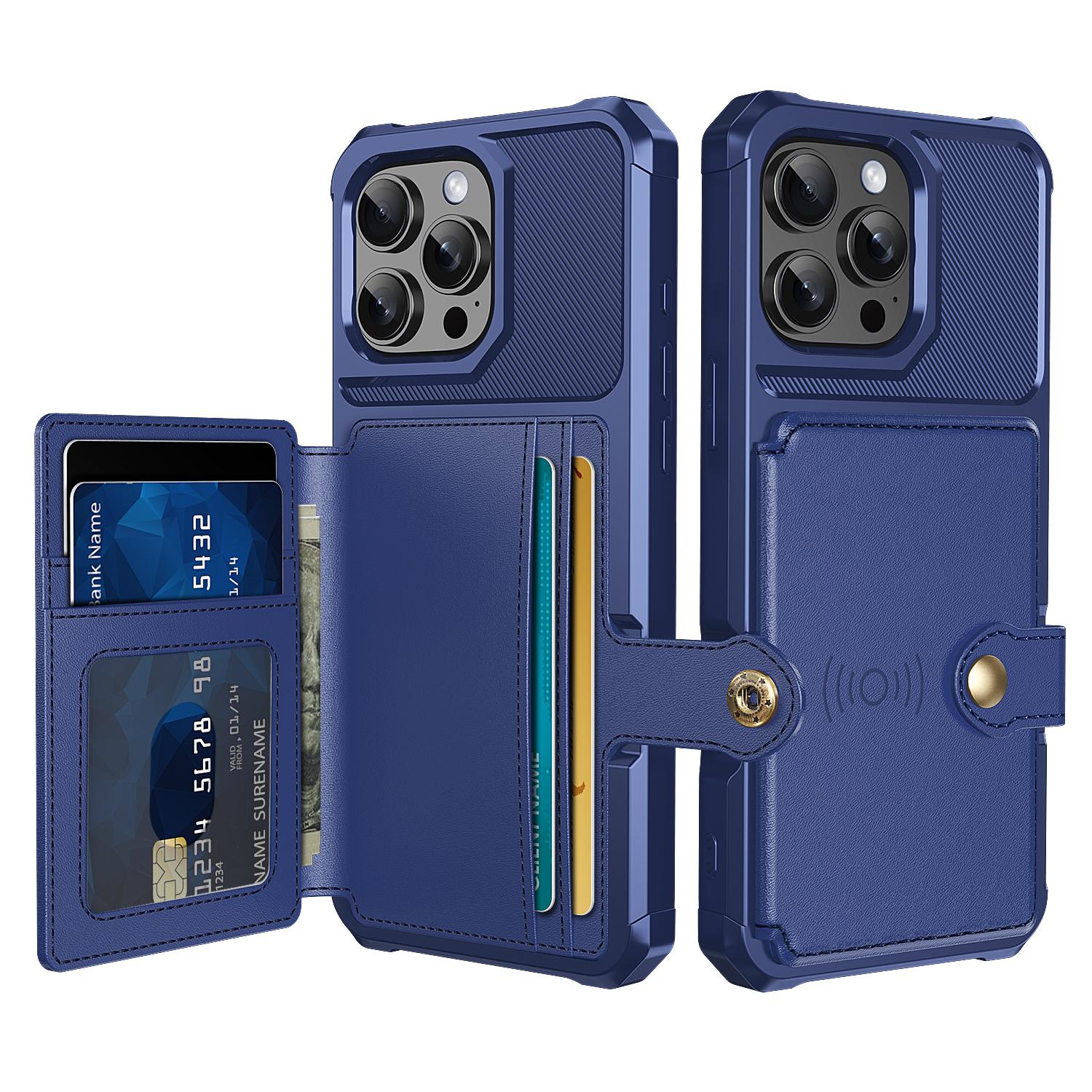 

ZM03 For iPhone 16 Pro Max Case with Card Holder PU Leather+TPU Phone Back Cover Blue